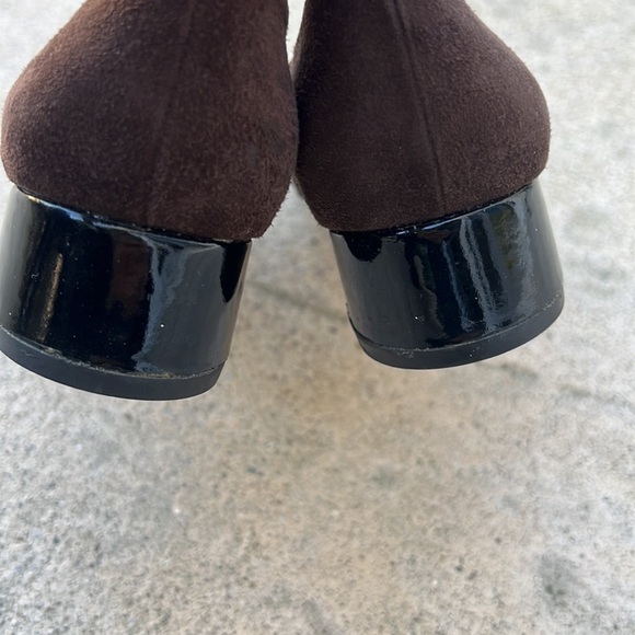 Salvatore Ferragamo Brown Suede Black Patent Block Heel Shoe Women's Size 7 - Picture 5 of 9